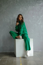 Two-piece set sweater + pants in green