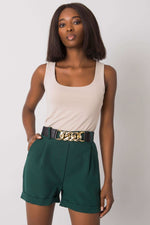 Green shorts with belt with 4 metal buckles in gold color