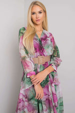Fuchsia green maxi dress with a belt with metal buckles signed D