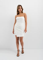 Asymmetric white short dress