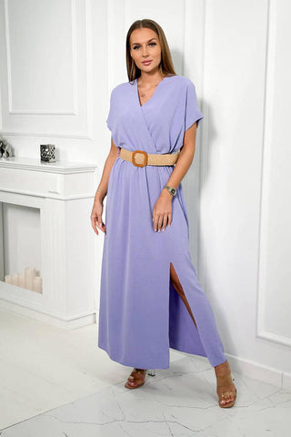 Long lila/purple dress with a decorative belt – Jïx-Collection