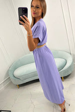 Long lila/purple dress with a decorative belt