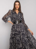 Zebra print maxi dress with metal buckle belt by D