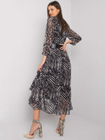 Zebra print maxi dress with metal buckle belt by D