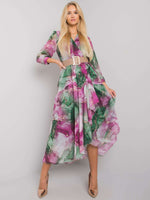 Fuchsia green maxi dress with a belt with metal buckles signed D