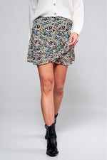 Short black chiffon skirt with small flowers
